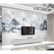 멍석 수묵 산수화 뉴차이나스타일 TV배경벽 벽지 벽화 3d XXXXX초기화 거실 부직포 촬영 벽그림, T14-도 14