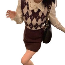 ANKRIC 니트 원피스 순욕 얌전한 퀼팅 원피스 셔츠 세트