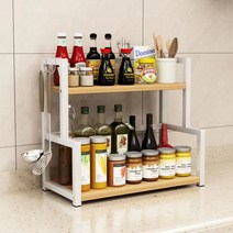 NICHIYOU 양념통 선반 2단 조미료 양념 정리대 싱크대 주방 다용도 수납 보관함, 흰색