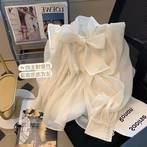 왕리본블라우스 블라우스 타이 예쁜 리본 카라 면접 쉬폰 루즈핏