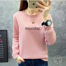 스타일아유 여자 겨울 MONDAY 일러스트 레터링 기모 맨투맨 티셔츠 긴팔 티셔츠 (4컬러)