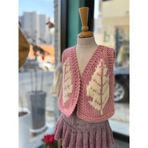 [대바늘 DIY패키지] 나뭇잎베스트/니트조끼/대바늘패키기/동영상없음, 3~4세, 네이비(아이보리)