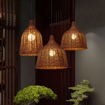 라탄전등갓 라탄 등 원목 조명 식탁 우드, 내츄럴 칼라 35×35 cm
