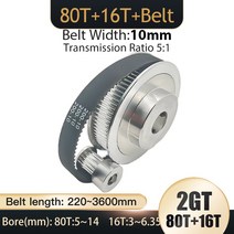 타이밍 풀리 벨트 폭 10mm 보어 3.17-14mm 텐셔닝 휠 싱크로너스 3D 프린터용 GT2 80T 16T 2GT 2M 풀리 톱니, 36.80T B6 - 16T B3.17-Belt 200