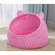 라탄 고양이 하우스 오픈형 물세탁 방석 먼지없는 고양이집 숨숨집, 핑크