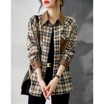 미미앤느 여성 가을 체크 브라운 난방 격자 스티치 컬러 셔츠