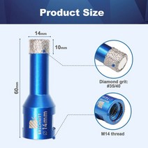 타일컷팅기 절단기 BRSCHNITT Dia6-125mm 구멍 톱 드릴 다이아몬드 비트 화강암 대리석 석재용 도자기 타일 크라운 드릴링 코어 1 개, 05 1pc 14mm M14
