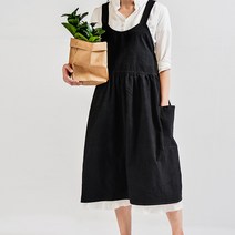 [리코] 내츄럴 린넨 원피스 앞치마, 블랙