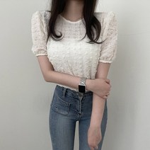 VANANA2 국내제작 여성 버블 리본 퍼프 반팔 블라우스