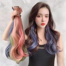 온리정 포인트 헤어 똑딱이 스타일 브릿지 붙임머리 셀프 부분가발 웨이브형 헤어피스, 핑크