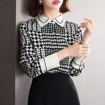 [바니드] 여성 멋스러운 럭셔리 체크셔츠 봄가을 고급 하객블라우스 4658