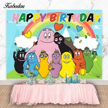 Kabodou Barbapapa 가족 사진 배경 생일 축하 베이비 샤워 장식 배너, 04 04_14 Polyester 150x100cm