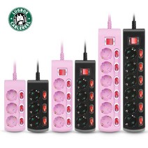 LUG 납작 이지콕 플러그 콘센트 멀티탭 핑크 블랙 3구 4구 5구 6구 1.5M 3M 5M, 3구 블랙, 5M