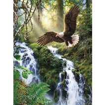 폭포수 보석 십자수 그림 풍경 폭포 수공예품 홈 장식 자수, 20X15cm 원형 비트(드릴), 5218