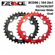 ZRACE BCD104 BCD96 범용 타원형 좁은 와이드 체인 링 MTB 산악 자전거 체인 링 자전거 범용 체인 링 32T 34T 36T 38T, 34T 블랙, 협력사