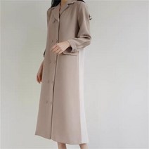 고급 롱 플리츠 셔츠 자켓 원피스 하객 돌맘 원피스 청담동며느리룩 더블버튼 라운드넥 루즈핏