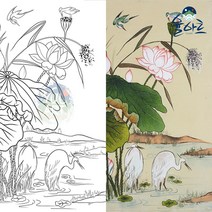 민화 도안 연화도 1 한국화 연꽃 그림 그리기, 고급 닥순지, 대형(추천)