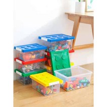 레고 모양 장난감정리함 정리수납정문가 칼라 레고블룩 투명 토이박스, 파랑