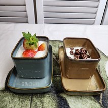 고급 도자기그릇 정사각볼+직사각접시 2종_풀빛그림터, 브라운