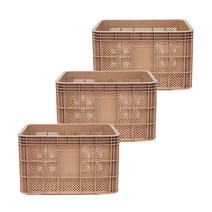 뉴플라스틱 농산물상자 과일박스 사각상자 운반상자 이사박스 플라스틱 바구니 3개 1세트, 사각상자_브라운(3개묶음)