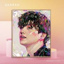 디지털 오일 페인팅 DIY 충전 방탄 소년단 캐릭터 스타 감압 손 색칠 bts, 60x75cm 눈 보호 연한 색 드로잉 보드, 하이라이트 페인트 + 여러 브러시 + 고급 면 캔버스, 방탄추상화7