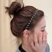 라일리 골드체인 가죽 얇은 헤어밴드 머리띠
