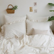 린넨 프릴 베개커버, 아이보리