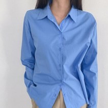 포플린셔츠 투 버튼 루즈핏 플루 카라 여성셔츠