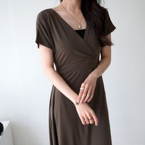 데일리앤 에딘 양 브이넥 스판 반팔 랩 롱원피스