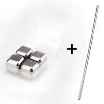 THE소울빈 녹지않는 얼음 스테인레스 아이스큐브1P, 큐브4p케이스세트+레터링빨대