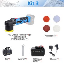무선 광택기 newone 16v 듀얼 액션 오비탈 폴리셔 다 자동차 연마 도구 가변 속도 샌더 버핑 왁싱 머신 샌딩 패드, 협력사, 키트3, 영국