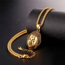 윙윙쇼핑 18K 금 골드 도금 스테인레스 스틸 부처님 얼굴 모양 Gold 목걸이 선물 펜던트 불교 남자 패션 불상 절 쥬얼리 악세사리 선물
