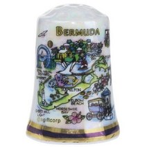 Bermuda Caribbean Map Pearl Souvenir Collectible Thimble agc null, 1, Bermuda Caribbean Map Pearl So