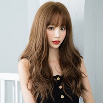 여성 통가발 앞머리 큰웨이브 단발 여성 염색머리 긴 수제 중간 항암 앞머리 쓰는법 여성 자연스러운 연습용, 단일사이즈, 冷棕 콜드브라운58cm