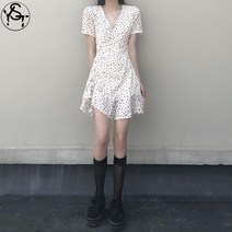 YST 여성 헵번 원피스 브이넥 플라워 원피스