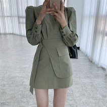가을 3컬러 긴팔 퍼프 벨트 버클 바바리 랩원피스