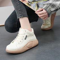 여성 워커 키높이 스니커즈 걸음걸이교정 플랫슈즈 미드탑운동화