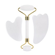 턱살운동 얼굴형 괄사 얼굴맛사지 화이트 제이드 페이스 롤러 구 아샤 스크레이퍼 세트 천연석 페이셜 마사지 구아샤 뷰티 스킨 케어 V 도구, [15] 3pcs Type C1