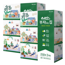 모나리자 부자되는집 천연펄프 미용티슈 250매 3입 2팩(6개)
