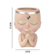 아크릴 세라믹 인테리어 도자기 화병 꽃병 여자 얼굴 머리 작은 입상 화분 즙이 많은 식물 수지 냄비 정원 식물 성장하는 화분 홈 탁상 장식 장식품, c