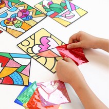 [클릭해바] 포일 호일 아트 홀로그램 붙이기 미술교재 수업 방과후 돌봄 유치원 DIY 집콕 FOIL 반짝커 색모래 색깔모래 홀로그램스티커, 포일아트(트리)+스티커