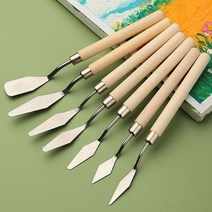 투명아크릴 미술용품점 디자인마카 미술물통 7Pcs 아트 오일 페인팅 스크레이퍼 플랫/팁 헤드 아티스트 구 아슈 안료 스테인레스 스틸 셔블 믹싱 텍스처 나이프 도구, [02] 7 pcs wood knife