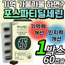 징코 포스파티딜세린 non gmo 비타민e 포스타 포스타디 딜세린 뇌 두뇌 건강 기능 기억력 개선 도움 영양제 식약청 인증 부모님 수험생 포스파디린세린 포스파티딜 콜린 포스타 캡슐, 1박스, 2000mgX60캡슐