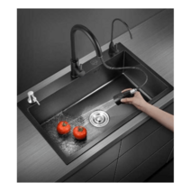 카페 싱크대 리모델링 교체 블랙 싱크볼 55x45cm, 5545D 검은색 냉온수 수전+정수 수도꼭지