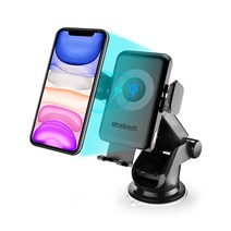 크레앙 울트라부스트 오토 슬라이드 차량용 스마트폰 무선 충전 거치대 V2 CRECARULTQV2, 1개, 블랙