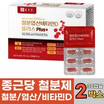 종근당 철분 엽산 비타민 영양제 보충제 철분제 임산부 수유부 성장기 어린이 초등학생 청소년 중년 남성 여성 식약처 식약청 인증 철분부족에좋은 건강기능식품 60캡슐, 60캡슐 x 2개