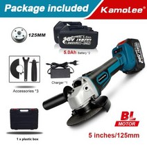 슬라이딩각도절단기 멀티커터기 고속절단기 KamoleeM14 125MM 5 인치 브러시리스 무선 앵글 그라인더 18500RPM 4 단 절단 마끼다 18V 배터리와 호환 가능, Two Battery Plastic+125mm US