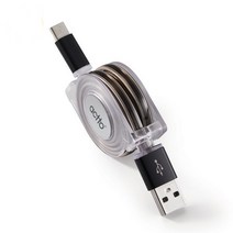 C타입 LED 충전 데이터 케이블 초고속 2A 선정리 자동 줄감김 릴케이블, 블랙, 1개