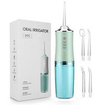구강 세척기 휴대용 치과 워터 제트 치실 USB 충전식 치아 픽 4 팁 220ml 3 모드 IPX7 1400rpm 치간칫솔, green