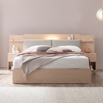 라자가구 민트 LED 수납침대 프레임+매트리스 킹(K), 내추럴베이지